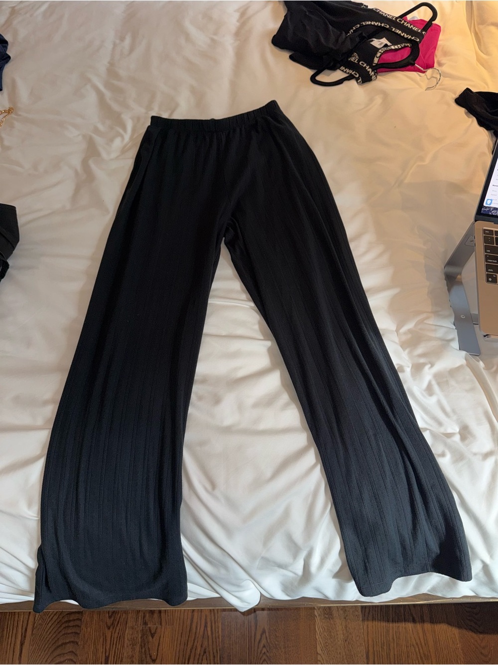 Abercrombie & Fitch Black Ribbed Wide-Leg Pants